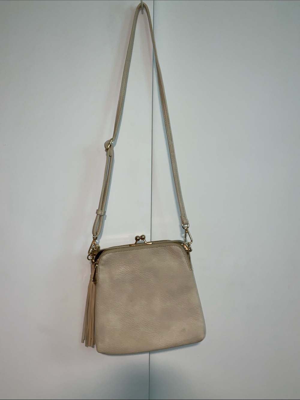 Beige Crossbody Bag with Tassel